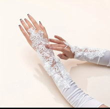 Load image into Gallery viewer, Fingerless Embroidered Beaded Satin Gloves