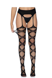 Faux Wrap Industrial Net Garter Belt Stockings