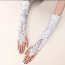 Load image into Gallery viewer, Fingerless Embroidered Beaded Satin Gloves
