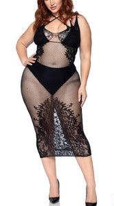 Net and Lace Dual Strap Dress - Plus Size