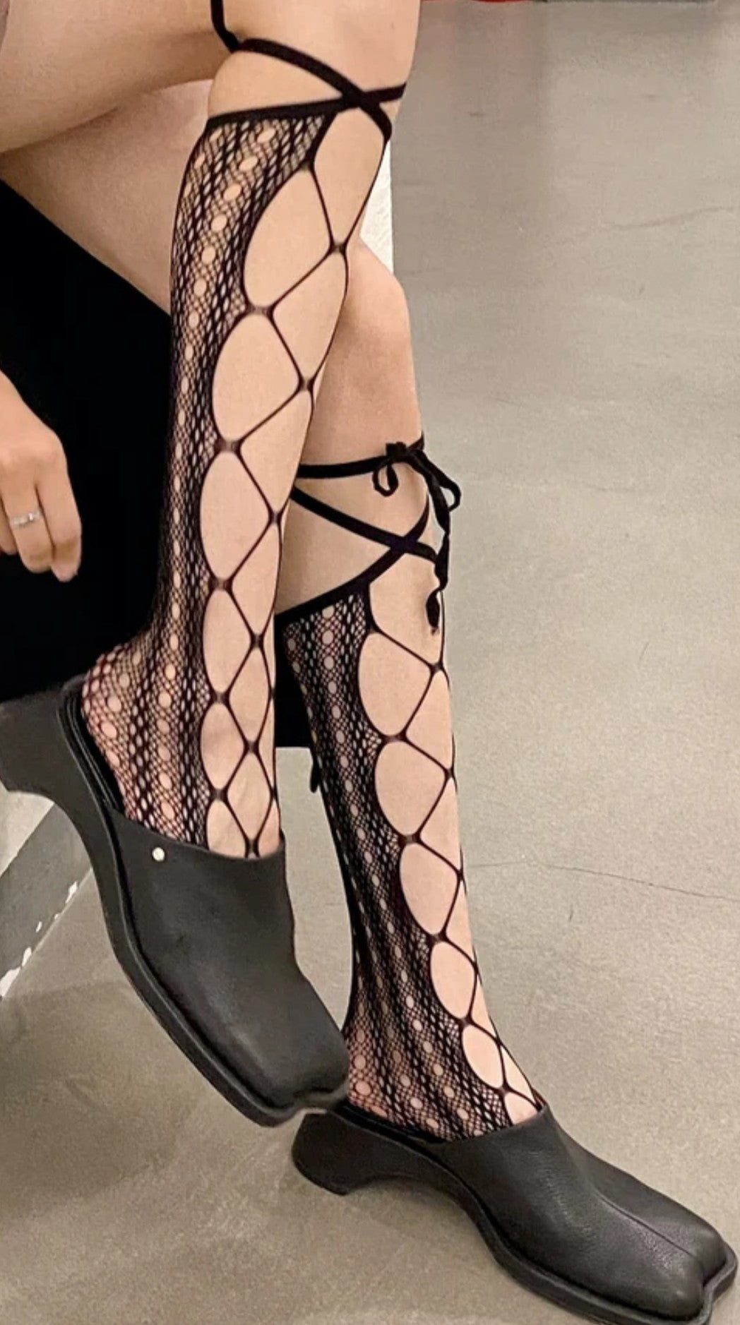 Fishnet Mesh Lace-Up Knee