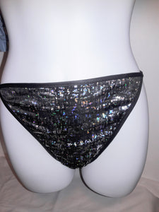 Silver Black Shiny Crotchless Panties