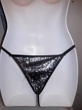 Load image into Gallery viewer, Silver Black Shiny Crotchless Panties
