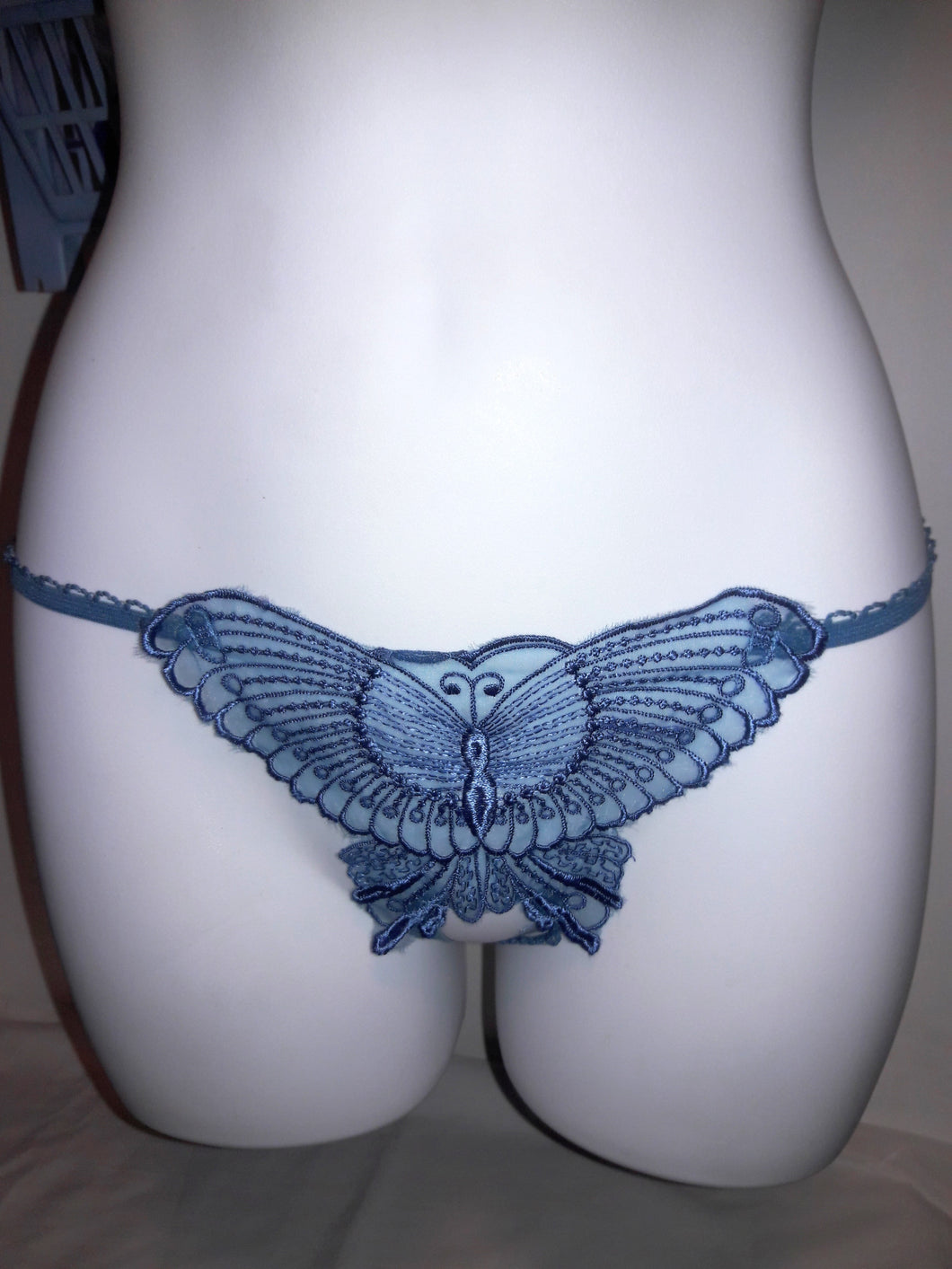 Embroidery Sheer Crotchless Thong