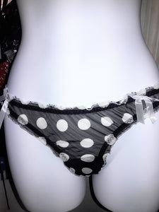 Black Satin Bow Sheer White Polka Dot Thong