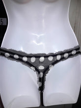 Load image into Gallery viewer, Black Satin Bow Sheer White Polka Dot Thong

