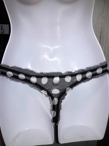 Black Satin Bow Sheer White Polka Dot Thong