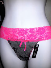Load image into Gallery viewer, Pink Lace Grey Black Pattern Thong
