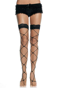 Jumbo Net Thigh High pantyhose with Lace Top