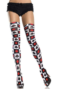 Opaque Thigh High with Poker Suit Print pantyhose