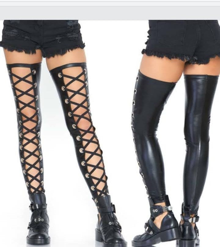 Wet Look Thigh High with Oversized Grommets