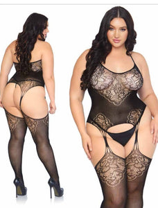 Jacquard Lace Suspended Bodystocking
