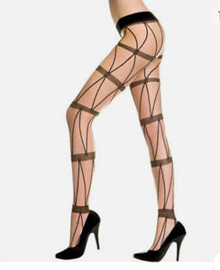 Lycra Sheer Pantyhose With Faux Chains and Strapes