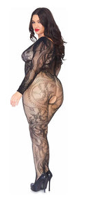 Spiral Lace Seamless Off The Shoulder Long Sleeved Bodystocking